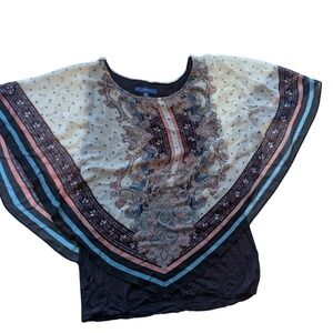 Apt 9 Womens XXL Paisley Print Chiffon Layered Poncho Tank Top Black Multi Boho